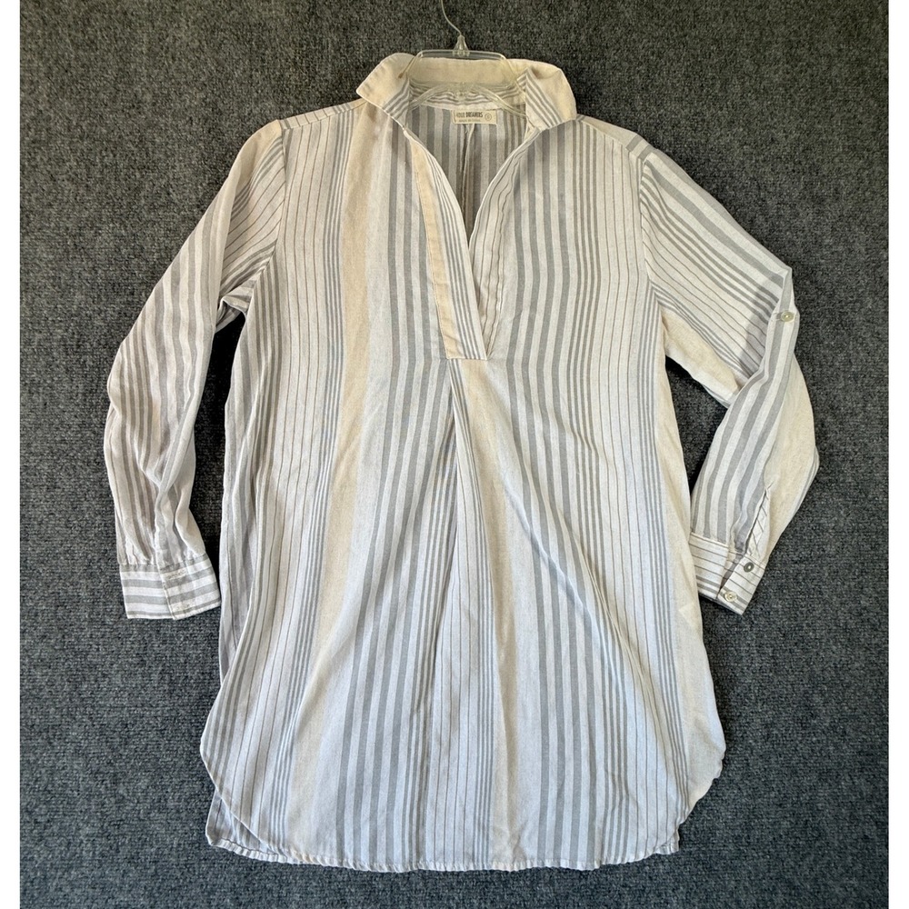 4OUR DREAMERS Striped‎ Tunic Top Womens Small Roll Tab Sleeve Shirt Dress